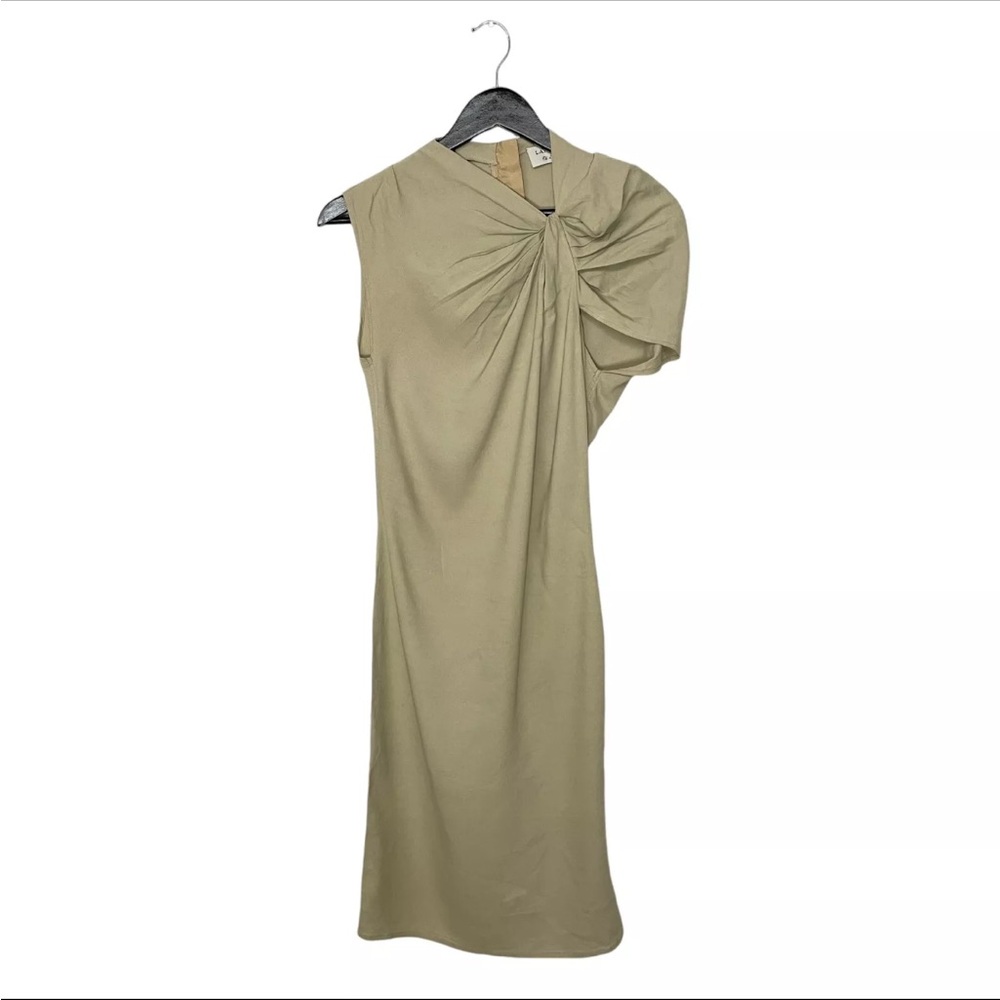Lanvin Ete 2010 Beige Draped Shoulder Linen Midi Sheath Dress - Picture 3 of 8